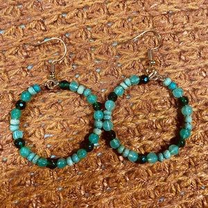 Green beaded dangle hoops (handmade )